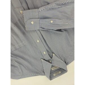 Van Heusen Men's Blue White Stripe Pinpoint Oxford Easy Care‎ Dress Shirt Large